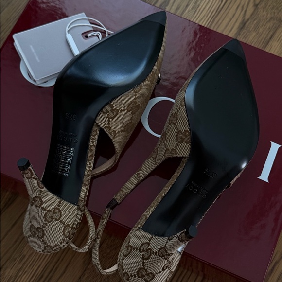 Gucci Brown horse bit GG Canvas Slingback - Picture 3 of 4